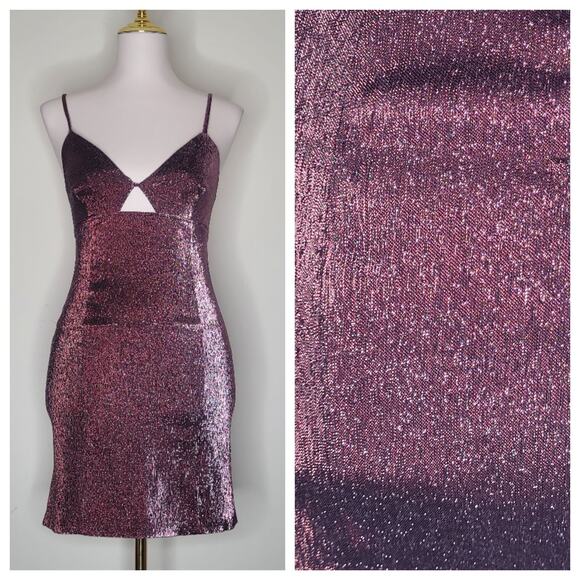 H & M Sparkly‎ Metallic Purple Strappy Mini Bodycon Dress Birthday Club Sz S NWT - Picture 1 of 8